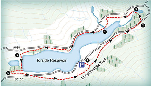 sample map of a walk around Torside Reservoir
